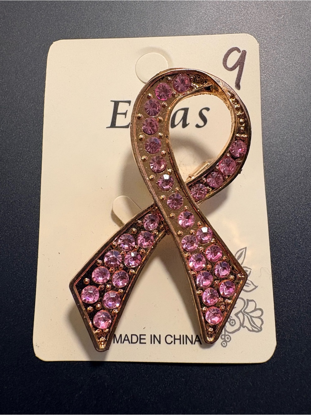 Pink Crystal Ribbon Brooch with Gold-Tone Setting